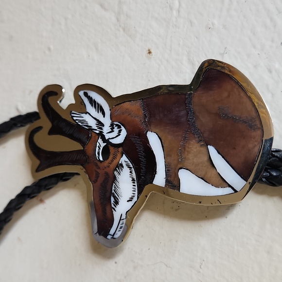 Amazing NWOT Native American Zuni Inlaid Antelope Bolo by Dale Edaakie ♥️🦌🎁 - Picture 10 of 13